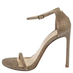 Pre Owned Stuart Weitzman Gold Glitter Fabric Nudist Sandals Size 39