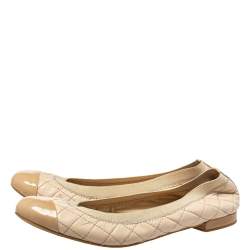 Stuart Weitzman Beige Leather And Patent  Ballet Flats Size 38.5