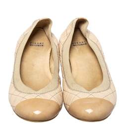 Stuart Weitzman Beige Leather And Patent  Ballet Flats Size 38.5