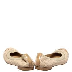Stuart Weitzman Beige Leather And Patent  Ballet Flats Size 38.5