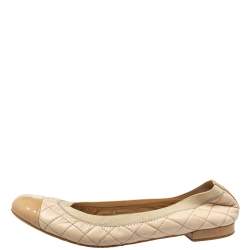 Stuart Weitzman Beige Leather And Patent  Ballet Flats Size 38.5
