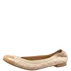 Stuart Weitzman Beige Leather And Patent  Ballet Flats Size 38.5