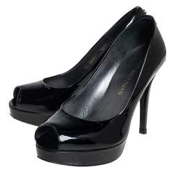Pre Owned Stuart Weitzman Black Patent Leather Platform Peep Toe Pumps Size 36.5 