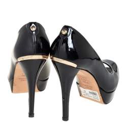 Pre Owned Stuart Weitzman Black Patent Leather Platform Peep Toe Pumps Size 36.5 