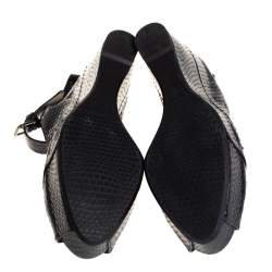 Stuart Weitzman for Russell Bromley Blue Python Embossed Leather Wedge Platform Sandals Size 39.5