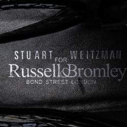 Stuart Weitzman for Russell Bromley Blue Python Embossed Leather Wedge Platform Sandals Size 39.5