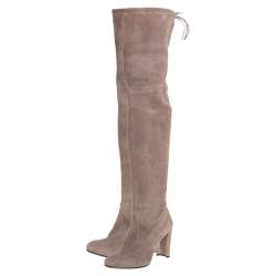 Stuart Weitzman Grey Suede Tie Land Over The Knee Block Heel Boots Size 36