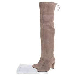 Stuart Weitzman Grey Suede Tie Land Over The Knee Block Heel Boots Size 36