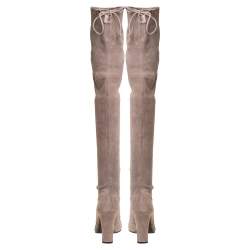Stuart Weitzman Grey Suede Tie Land Over The Knee Block Heel Boots Size 36