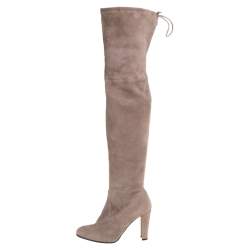 Stuart Weitzman Grey Suede Tie Land Over The Knee Block Heel Boots Size 36