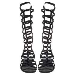 Stuart Weitzman Black Leather And Elastic Gladiator Flats Size 37