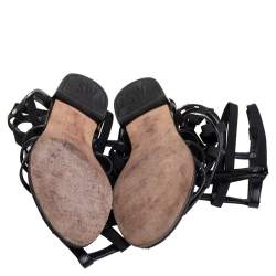 Stuart Weitzman Black Leather And Elastic Gladiator Flats Size 37