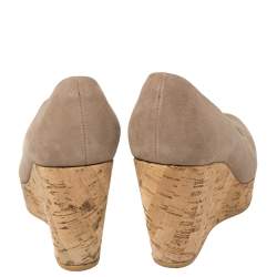 Stuart Weitzman Grey Suede Anna Cork Wedge Platform Peep Toe Pumps Size 37.5