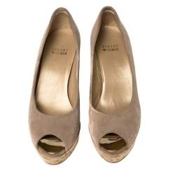Stuart Weitzman Grey Suede Anna Cork Wedge Platform Peep Toe Pumps Size 37.5