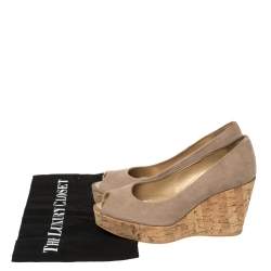 Stuart Weitzman Grey Suede Anna Cork Wedge Platform Peep Toe Pumps Size 37.5
