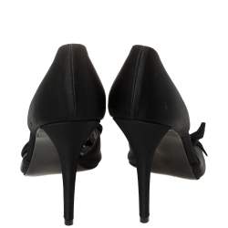 Pre Owned Stuart Weitzman Black Satin Bow D'orsay Peep Toe Pumps Size 39