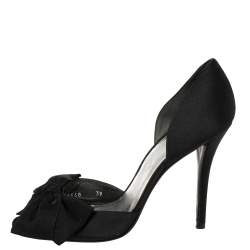 Pre Owned Stuart Weitzman Black Satin Bow D'orsay Peep Toe Pumps Size 39