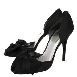 Pre Owned Stuart Weitzman Black Satin Bow D'orsay Peep Toe Pumps Size 39