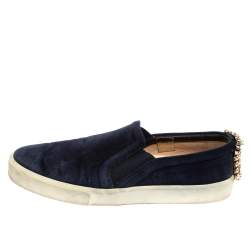Stuart Weitzman Blue Suede Crystal Slip on Sneakers Size 38