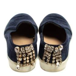 Stuart Weitzman Blue Suede Crystal Slip on Sneakers Size 38