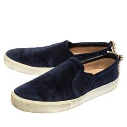 Stuart Weitzman Blue Suede Crystal Slip on Sneakers Size 38