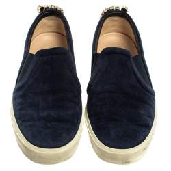Stuart Weitzman Blue Suede Crystal Slip on Sneakers Size 38