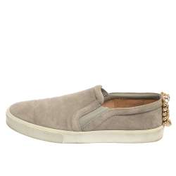 Stuart Weitzman Grey Suede Crystal Slip on Sneakers Size 38