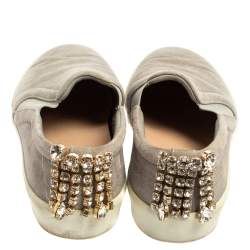 Stuart Weitzman Grey Suede Crystal Slip on Sneakers Size 38