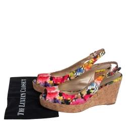 Stuart Weitzman Multicolor Brocade Fabric Cork Wedge Sandals Size 43.5