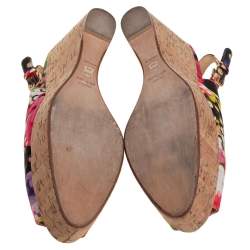 Stuart Weitzman Multicolor Brocade Fabric Cork Wedge Sandals Size 43.5
