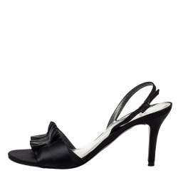 Stuart Weitzman Black Satin Pleated Open Toe Sandals Size 43.5
