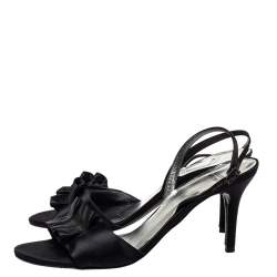 Stuart Weitzman Black Satin Pleated Open Toe Sandals Size 43.5