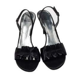 Stuart Weitzman Black Satin Pleated Open Toe Sandals Size 43.5