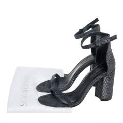 Pre Owned Stuart Weitzman Grey/Black Glitter Ankle Strap Sandals Size 38