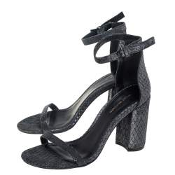Pre Owned Stuart Weitzman Grey/Black Glitter Ankle Strap Sandals Size 38