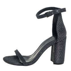 Pre Owned Stuart Weitzman Grey/Black Glitter Ankle Strap Sandals Size 38