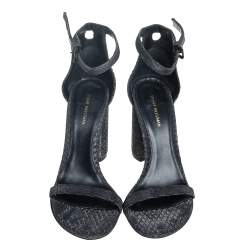 Pre Owned Stuart Weitzman Grey/Black Glitter Ankle Strap Sandals Size 38