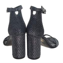 Pre Owned Stuart Weitzman Grey/Black Glitter Ankle Strap Sandals Size 38
