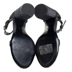 Pre Owned Stuart Weitzman Grey/Black Glitter Ankle Strap Sandals Size 38