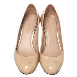 Stuart Weitzman Beige Patent Leather Moody Round Toe Pumps Size 39.5