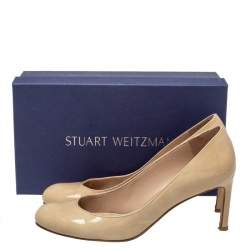 Stuart Weitzman Beige Patent Leather Moody Round Toe Pumps Size 39.5