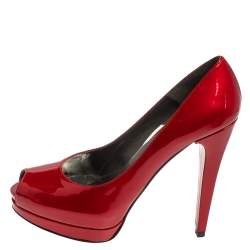 Stuart Weitzman Red Patent Leather Peep Toe Pumps Size 38.5