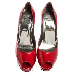 Stuart Weitzman Red Patent Leather Peep Toe Pumps Size 38.5