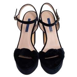 Stuart Weitzman Navy Blue Velvet Mirri Platform Sandals Size 38