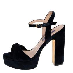 Stuart Weitzman Navy Blue Velvet Mirri Platform Sandals Size 38