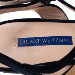 Stuart Weitzman Navy Blue Velvet Mirri Platform Sandals Size 38