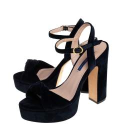 Stuart Weitzman Navy Blue Velvet Mirri Platform Sandals Size 38