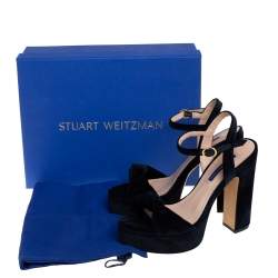 Stuart Weitzman Navy Blue Velvet Mirri Platform Sandals Size 38