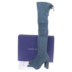 Stuart Weitzman Teal Blue Suede Highland Over The Knee Boots Size 38.5