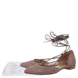 Stuart Weitzman Beige Suede Gilligan D'orsay Ankle Wrap Flats Size 38.5